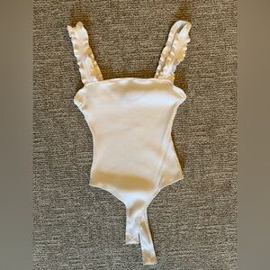 LULUS Ribbed Ruffle Strap Bodysuit